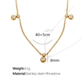 Elegant gold stainless steel necklace with 8mm rhinestone pendant for women - 40+5cm / Gold