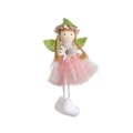 Hanging flower fairy doll in pink mesh dress with green wings for Easter spring decor - Pink Plaid Skirt Girl