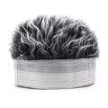 Macro shot of grey-black curly wig hair attached to a white sun visor baseball cap - Adjustable / Mesh Landlord Cap / White Mesh with Gray Black Mixed Hair