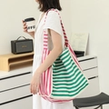 Borsa tote in tela a righe rosa e verdi con ampio spallaccio per uso quotidiano - Verde