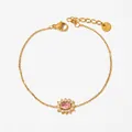Bracciale in acciaio inossidabile dorato con gemma ovale rosa e contorno di zirconi - Oro Zirconia Rosa(SBK154)