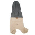 Impermeabile per cani con cappuccio e coulisse regolabile in grigio scuro e beige - M / Cachi
