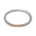 Pulsera de cadena cubana de acero inoxidable en acabados plata pulida y oro rosa - Pulsera de Eslabones Cubanos Bicolor (KB149662-KLHQ)