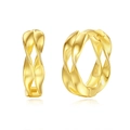 Minimalist gold S925 sterling silver Mobius twist hoop earrings with textured spiral design - Gold