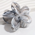 Black and white marble texture flower hair claw clip with strong grip and 6cm size - Gray