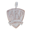 Hip hop shield pendant with ABP lettering and silver stones in a two-tone finish - n834 White Gold and Rose Gold Two-tone (with 60cm Chain)