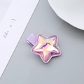Cute holographic star hair clip for girls with purple ribbon wrapped metal base - Purple Star