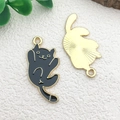 Halloween black cat moon alloy pendant showing front enamel and back golden texture - Happy Cat (11x28.5mm)