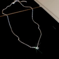 Silver thin chain necklace featuring a sparkling round solitaire zircon pendant on black velvet - 3mm / Silver