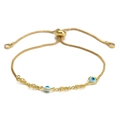 Bracciale regolabile oro con farfalle e perline occhio greco blu e chiusura a scorrimento - Stile Farfalla Malocchio