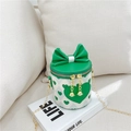 Cute green round bucket bag for girls with heart patterns and a golden chain strap - Green
