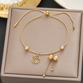 18k gold plated stainless steel adjustable bracelet with Fu character and gourd charm - Gold Fu Gourd Tassel Style (591)