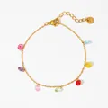 Gold stainless steel bracelet with seven colorful round cubic zirconia charms and lobster clasp - Gold Multi-color Zircon Bracelet (A871)