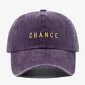 Purple washed cotton baseball cap with yellow CHANCE embroidery in a vintage style - Adjustable / Purple