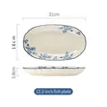 Ceramic fish plate with blue floral design, 12.2 inch oval serving platter, white base - 12.2 Inch Fish Plate (Jialan)