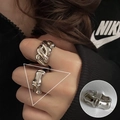 Silberne klobige Gliederkette und Knochendesign Ringe mit metallischem Finish - Einstellbar Offen / Dicke Kette & Knochengelenk Stil (JZ9960)