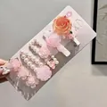 Floral hair clip set with rhinestones and pearls in pink and orange on card - #1#5229 Pink