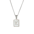 Silver rectangle necklace with white mother of pearl and metal letter K pendant - Letter K