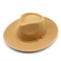 Klassieke fedora hoed van camelwol met brede rand en elegante gouden metalen ringband - M(56-58cm) / camel