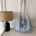 Minimalist canvas tote bag with purple floral print for women casual shoulder wear - Purple Floral