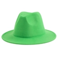 Classic green wool fedora hat with wide brim in a vibrant neon finish for unisex - M (56-58cm) / Verdant
