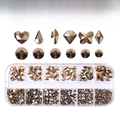 12-grid box of Crystal Aurum nail art rhinestones with assorted flatback glass shapes - Crystal Aurum (ZSHZ-215)