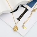 Minimalist 18K gold plated stainless steel teardrop necklace with star engraving and zircon - Water Drop Star