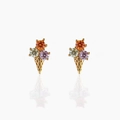 Close-up of 18K gold lollipop ice cream studs with orange, purple, and yellow zircons - Orange Purple Yellow Tricolor Ice Cream Shape (EH00525)