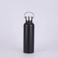 Matte black stainless steel insulated bottle with metal handle and wide mouth - Black (Steel Lid)