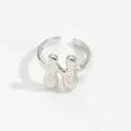 Minimalist silver H-shaped adjustable open ring with a polished molten metal design - Letter N Style