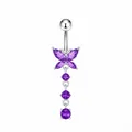Detail of silver belly ring with purple zircon butterfly and hanging crystal stones - Butterfly Dangle Style / Silver-Purple Zircon Butterfly Dangle