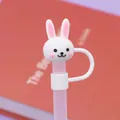 Cute white rabbit silicone straw topper with pink ears for 10mm drinking straws - White Rabbit / 10mm