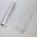 Elegant silver metallic mesh table runner roll with decorative irregular cutout patterns - Silver