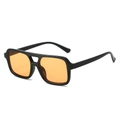 Lunettes de soleil carrées rétro avec monture noire brillante, double pont et verres orange - Monture Noire Verres Oranges