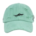 Detail of mint green washed cotton baseball cap with Asher embroidery and metal ring - Adjustable / Lake Green