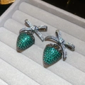 Emerald green zircon bow-knot drop earrings in silver finish inside jewelry display box - Bow Pendant Style (19#)