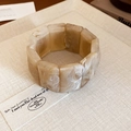 Vintage tortoiseshell resin cuff bracelet with wide rectangular marble pattern links - Off White