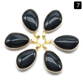 Set of six water-drop shaped black agate pendants with elegant gold-plated edges - Obsidian (Single)
