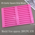 Moule rose en silicone à 20 cavités rectangulaires pour chocolat et savon 26x17x1,1cm - Moule 20 Cavités Carré Bande Longue
