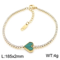 Gold stainless steel bracelet featuring green heart pendant and sparkling rhinestones - Heart Bracelet (KB185545-HR)