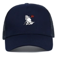 Cappellino trucker classico in rete blu navy con ricamo rosa e motivo mani in preghiera - Blu navy