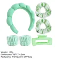 Mint green plush headband and wristband spa set with large matte hair claw clip - Green Rectangular (6-Piece Set)