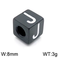 Black stainless steel cube bead featuring letter J engraving for DIY jewelry making - Letter J Black (KLJ1175-Z)