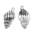 Silver ocean shell alloy pendants for jewelry making shown in front and back views - 3D Shell (A4-039) / Antique Silver