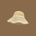Handmade beige straw hat with elegant pearl trim detailing for stylish sun protection - L (58-60cm) / Pearl Trim Elegance Beige