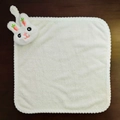 Absorbent white coral fleece towel featuring a cute rabbit head with carrot embroidery - White Rabbit-Bare / White
