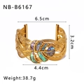 Dettaglio del bracciale a foglia placcato oro 18k con intarsio in conchiglia e misure - Stile Foglia Di Conchiglia Intrecciata (NB-B6167)