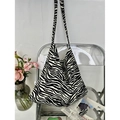 Chic black and white zebra print canvas tote bag with a minimalist MISS brand tag - Black and White Zebra(15#)