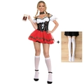 Traditionelles Oktoberfest Dirndl Kostüm-Set in Schwarz und Rot mit weißer Bluse und Socken - L / Rot (Kleid, Halsband, Kopfschmuck, Weiße Socken)