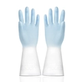 Durable blue and white rubber cleaning gloves with textured palms for household chores - Morandi Blue